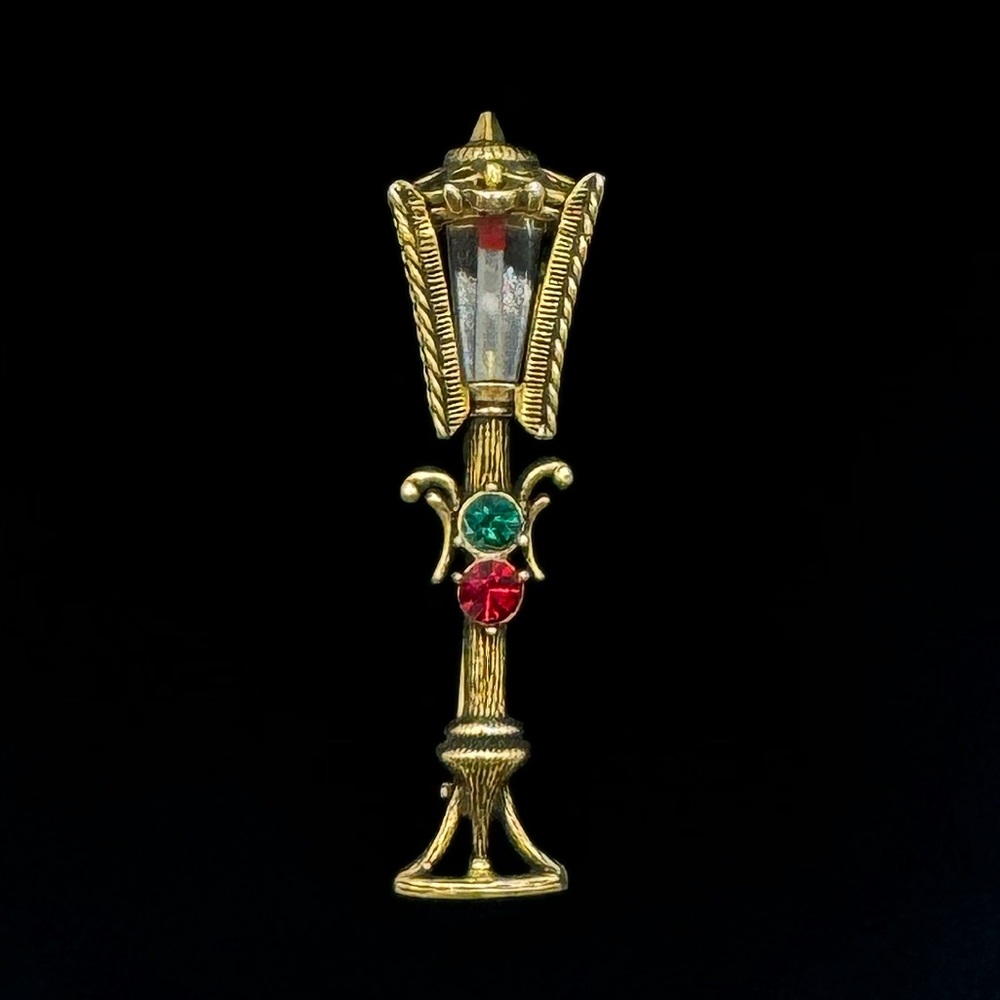 HOLLYCRAFT Vintage Christmas Lamp Post Brooch